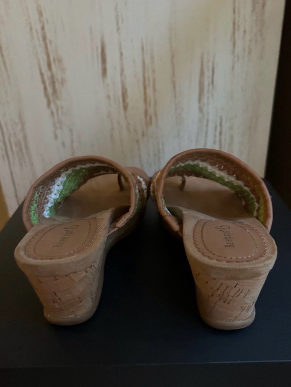 BareTraps Crochet Stripe Wedge Slide - Tan & Green - Picture 4 of 5